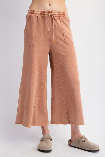Shelby Washed Terry Knit Wide Leg Pants 2 Colors