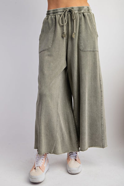 Shelby Washed Terry Knit Wide Leg Pants 2 Colors