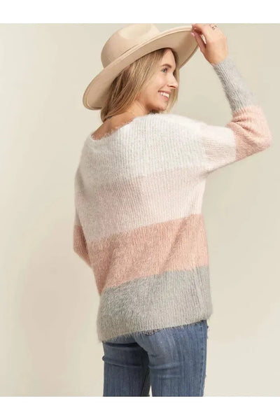 Journi Striped Colorblock Fuzzy Sweater