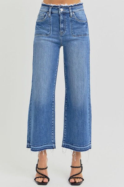 Kathy High Rise Crop Wide Leg Risen Jeans