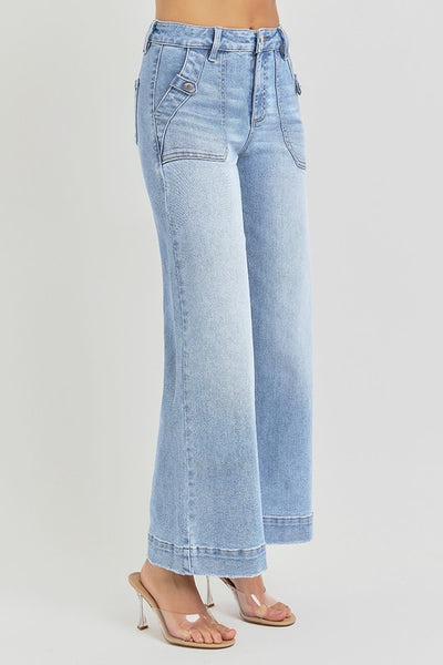Skyler High Rise Ankle Wide Leg Patch Front Pocket Risen Jeans