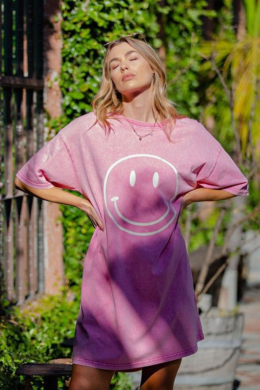 Pink Smiley Mineral Washed Cotton T-Shirt Dress Classic Trendz Boutique Pink Smiley Mineral Washed Cotton T-Shirt Dress Classic Trendz Boutique