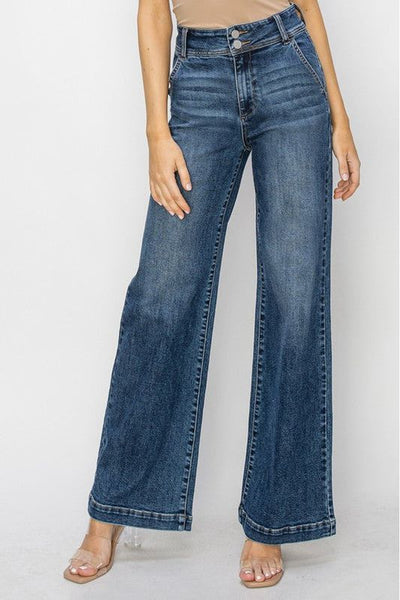 Lucy High Rise Double Button Wide Leg Risen Jeans