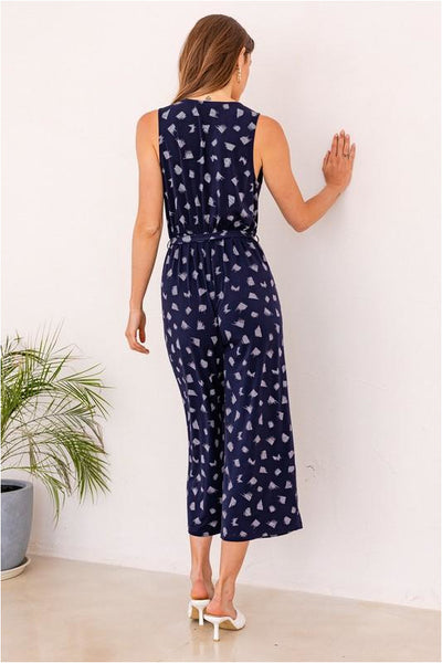 Navy Blue Abstract Print Jumpsuit