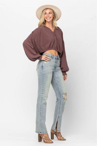 Murphy Judy Blue Straight Fit Jeans With Side Slit