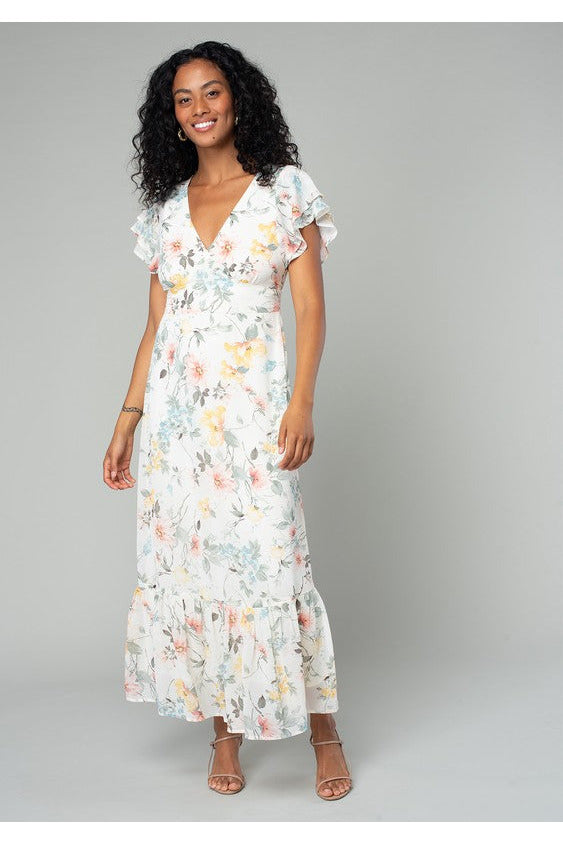 White floral long sleeve maxi dress Clearance