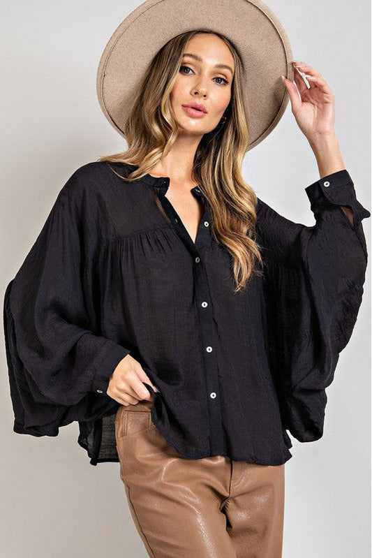 Button Down Dolman Sleeve Blouse 2 Colors