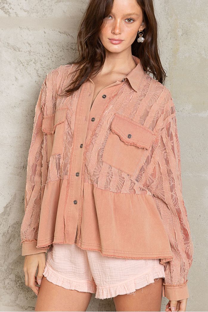 Kamryn Oversized Button Down Lace Top