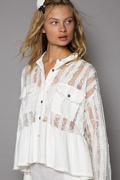 Kamryn Oversized Button Down Lace Top