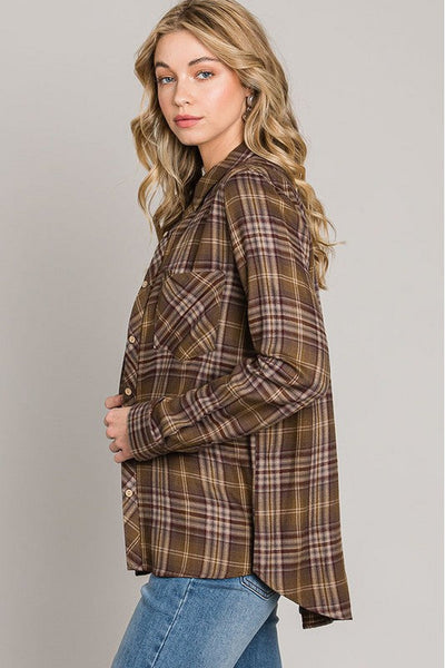 Cecilia Plaid Button Down Top 2 Colors
