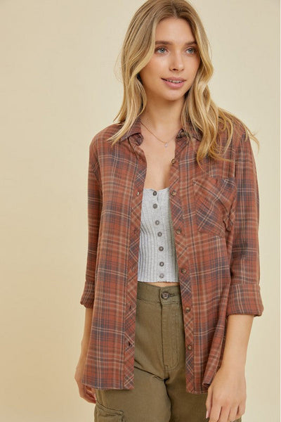 Cecilia Plaid Button Down Top 2 Colors