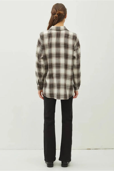 Oakleigh Plaid Oversized  Button Down Flannel Top