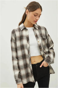 Oakleigh Plaid Oversized  Button Down Flannel Top