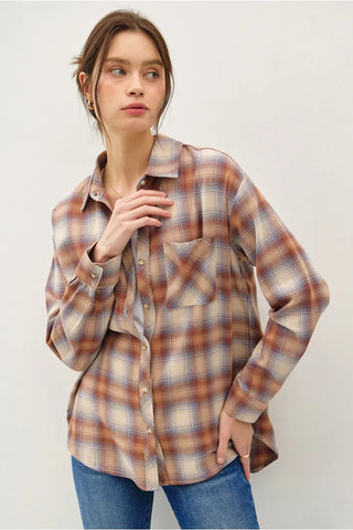 Wrenley Plaid Oversized Cotton Flannel Top 2 Colors