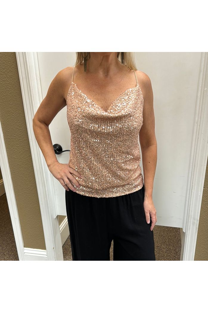 Raelyn Sequin Cowl Neck Tank Top 4 Colors