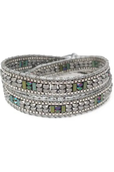 Elsie Blue & Green Beaded Wrap Bracelet