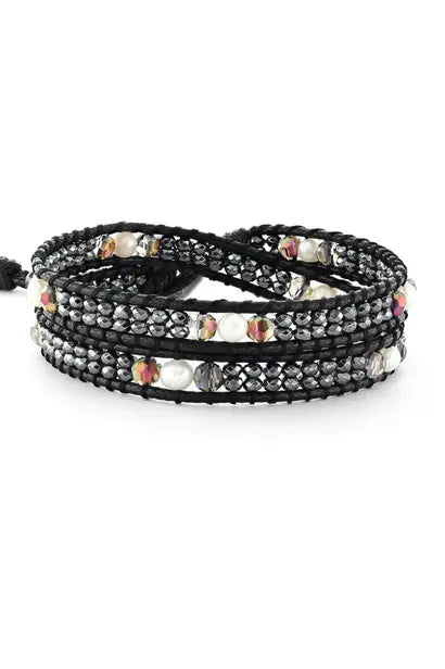 Zara Hematite & Freshwater Pearl Wrap Bracelet