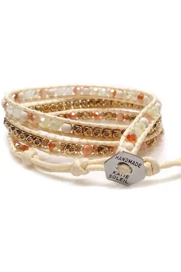 Ariel Peach & Cream Beaded Wrap Bracelet
