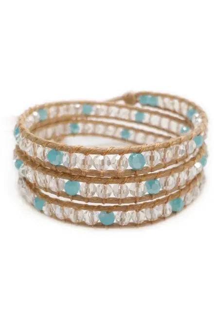 Lila Aqua & Clear Beaded Wrap Bracelet