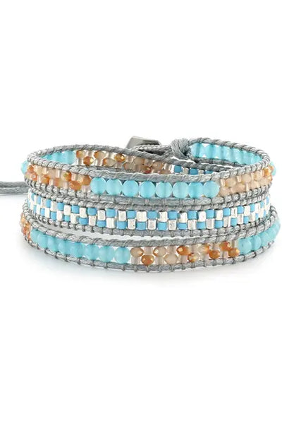 Amira Light Blue Agate Beaded Wrap Bracelet