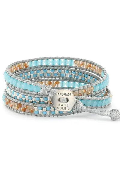 Amira Light Blue Agate Beaded Wrap Bracelet