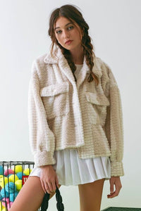 Miriam Striped Textured Faux Shearling Jacket