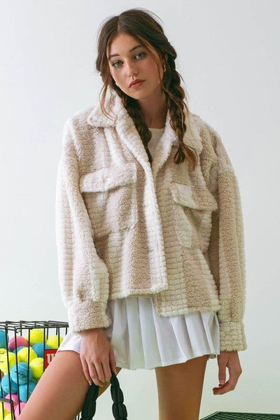 Miriam Striped Textured Faux Shearling Jacket