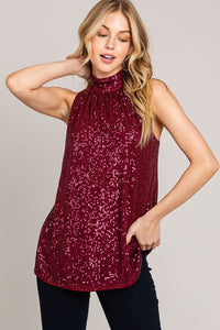 Everlee Fully Lined Sequin Halter Neck Top
