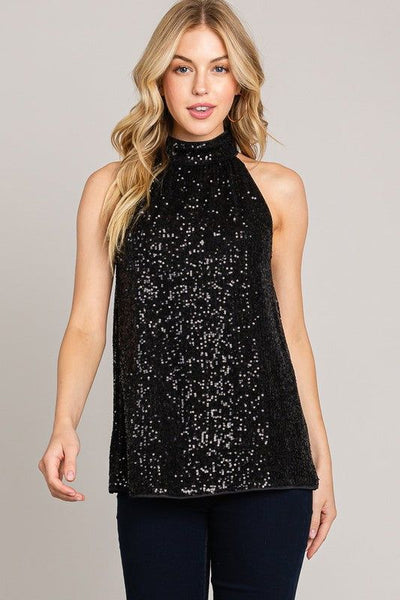 Everlee Fully Lined Sequin Halter Neck Top