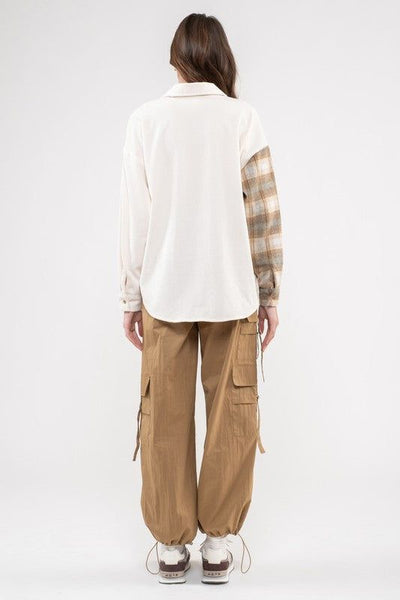 Dakota Corduroy Plaid Color Block Button Up Top