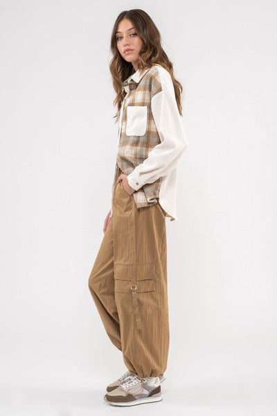 Dakota Corduroy Plaid Color Block Button Up Top