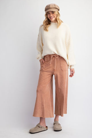 Shelby Washed Terry Knit Wide Leg Pants 2 Colors