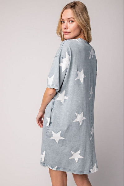 Star Print Mineral Washed Tunic Dress