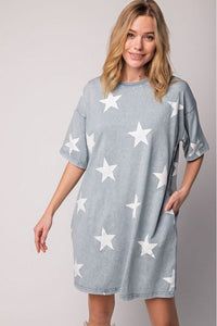 Star Print Mineral Washed Tunic Dress