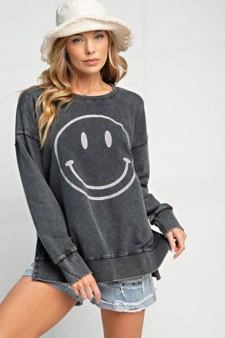 Smiley Face Mineral Washed Sweatshirt 3 Colors