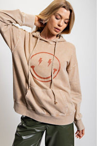 Tatum Happy Face Hooded Mineral Washed Sweatshirt
