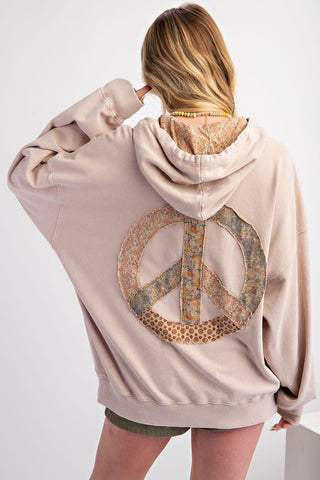 Ailani Peace Patch Mineral Washed Terry Knit Hoodie Sweatshirt 2 Colors