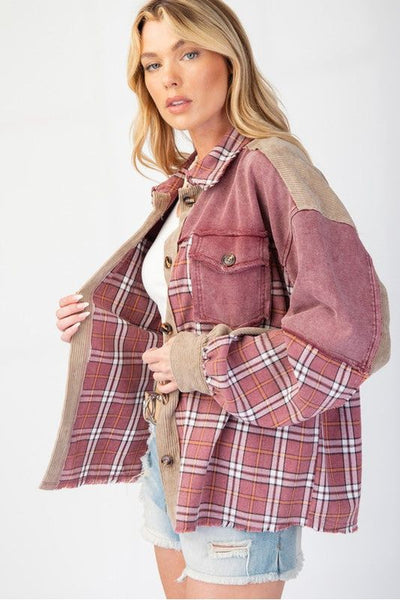 Wanda Plaid Mix Corduroy Button Down Shacket