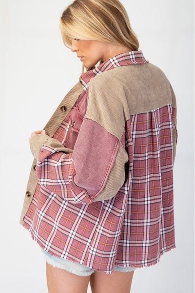 Wanda Plaid Mix Corduroy Button Down Shacket