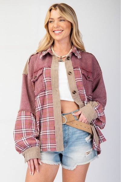 Wanda Plaid Mix Corduroy Button Down Shacket