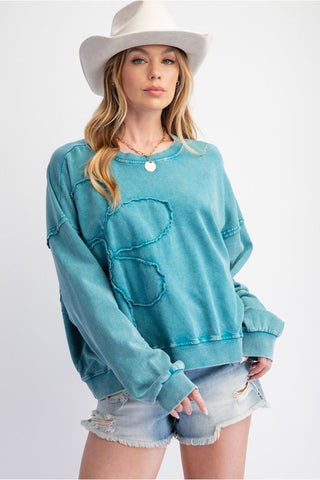 Hannah Flower Patch Mineral Washed Knit Pullover Top