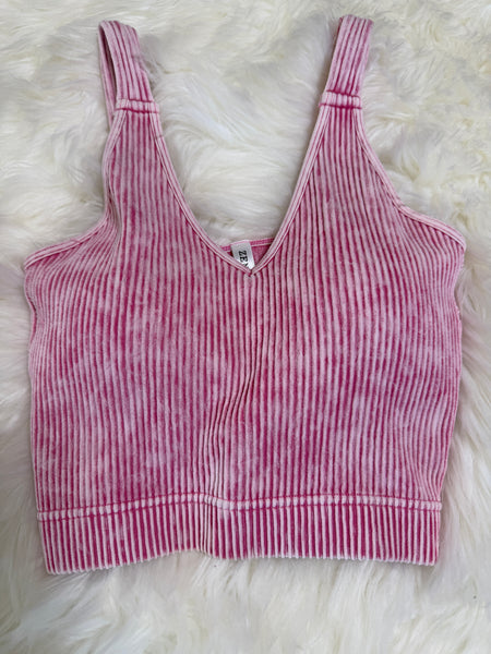 Malani Washed Ribbed Removable Pads Racerback Crop Tank Top