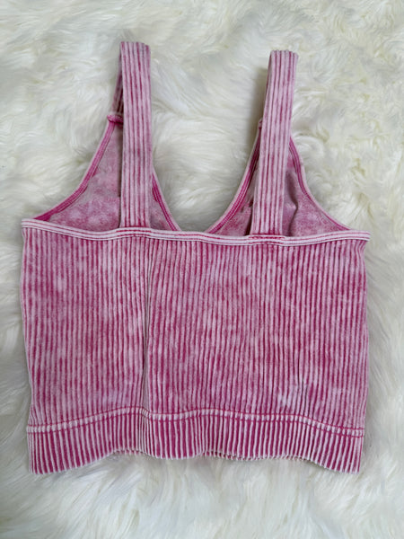 Malani Washed Ribbed Removable Pads Racerback Crop Tank Top