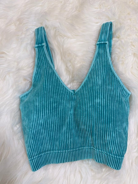 Malani Washed Ribbed Removable Pads Racerback Crop Tank Top