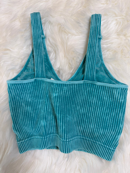 Malani Washed Ribbed Removable Pads Racerback Crop Tank Top