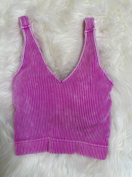 Malani Washed Ribbed Removable Pads Racerback Crop Tank Top
