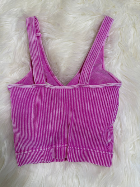 Malani Washed Ribbed Removable Pads Racerback Crop Tank Top