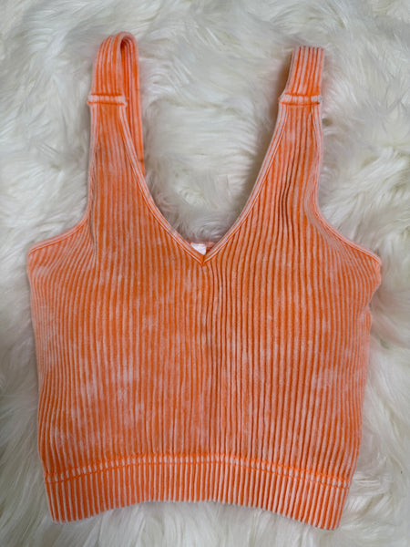 Malani Washed Ribbed Removable Pads Racerback Crop Tank Top
