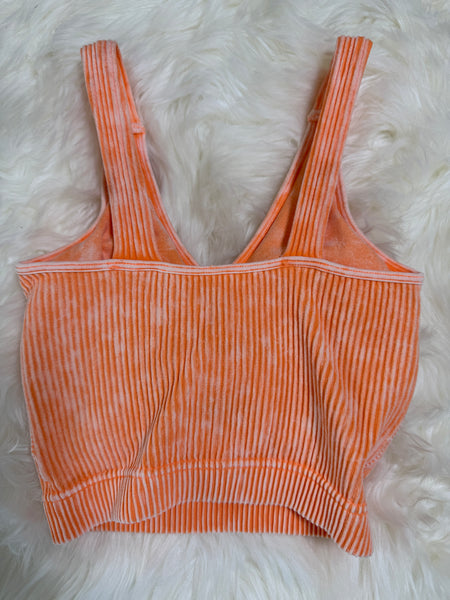 Malani Washed Ribbed Removable Pads Racerback Crop Tank Top