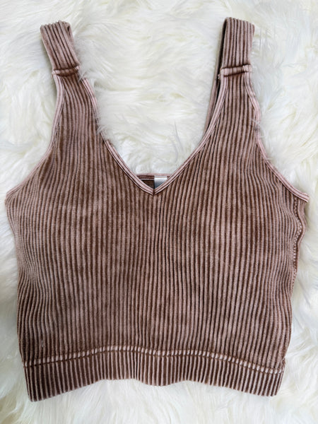 Malani Washed Ribbed Removable Pads Racerback Crop Tank Top